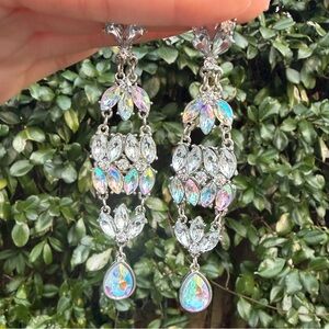 Stunning Silver and Iridescent Crystal Drop Earrings